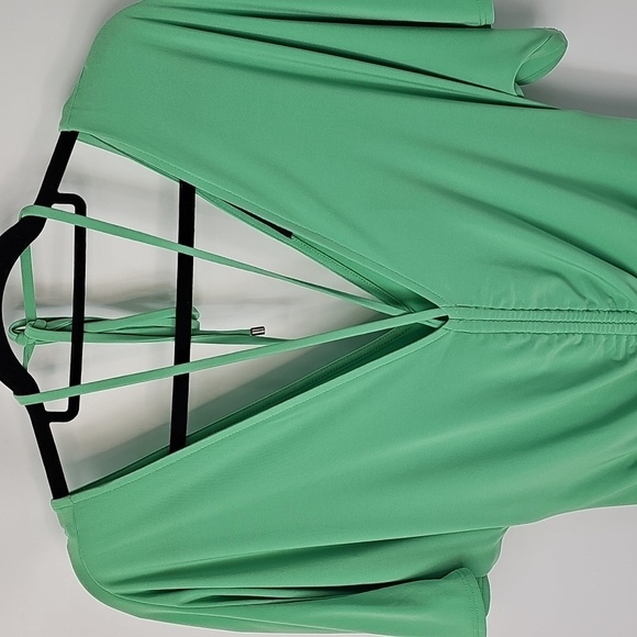 WHBM Lush Jade Rusched Front & Back Flowy Whimsy Flutter Dainty Dress Sz:Large - Picture 4 of 16